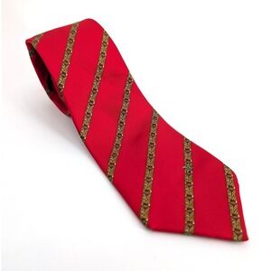 Celine Paris Silk Tie Red Gold Chain Link Stripe Made in Spain Luxury Necktie